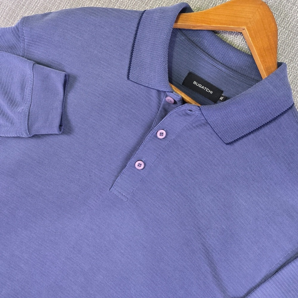 Bugatchi Ribbed Knit Long Sleeve Polo Shirt Size XL